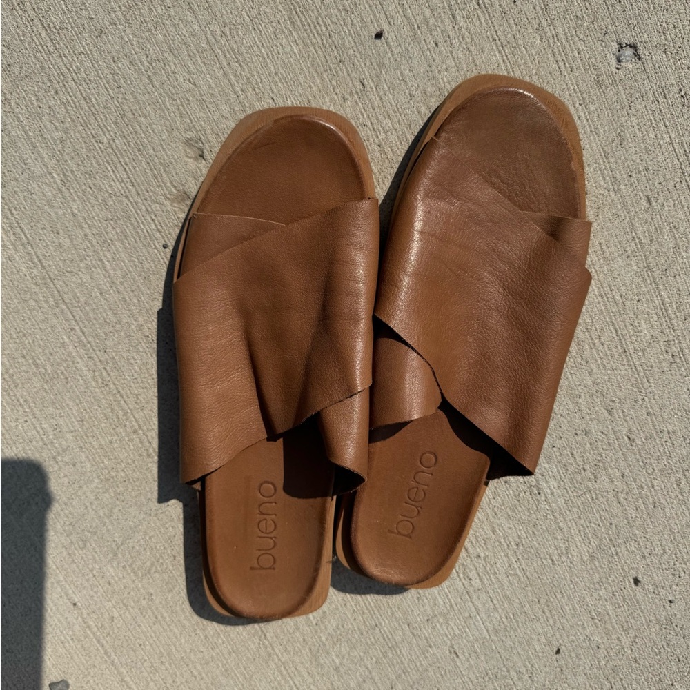 Bueno Free People Tan Leather Slide Sandals